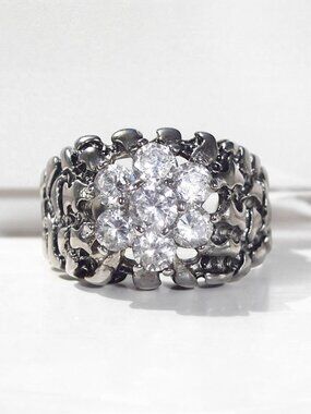 STAINLESS STEEL Men's Cubic Zirconia Cluster Nugget Ring